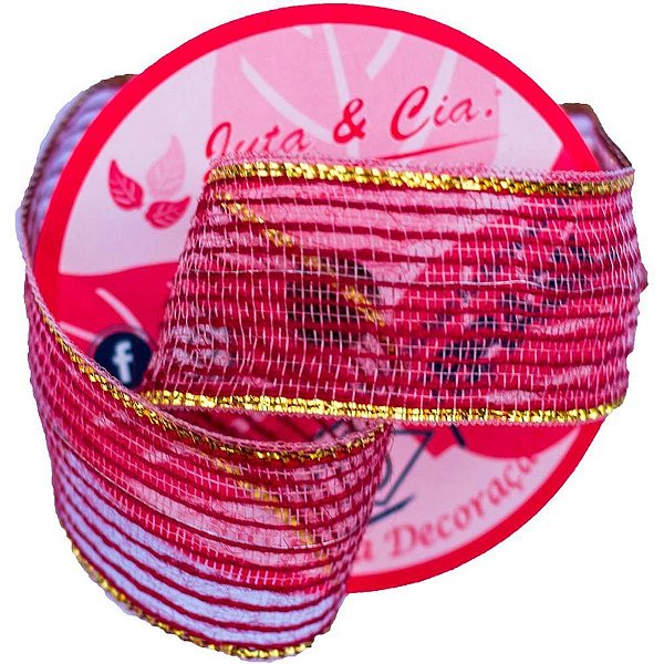 Fita ARAMADA de Juta 38MMX10M. VERM C/BORDA Dourada Rolo