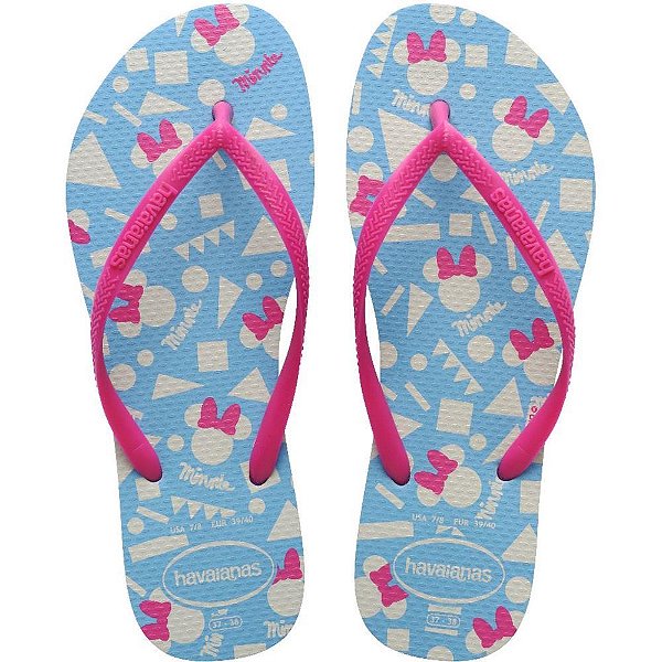 Chinelo Havaianas Feminino SLIM Disney 37/8 AZUL/ROSA PAR