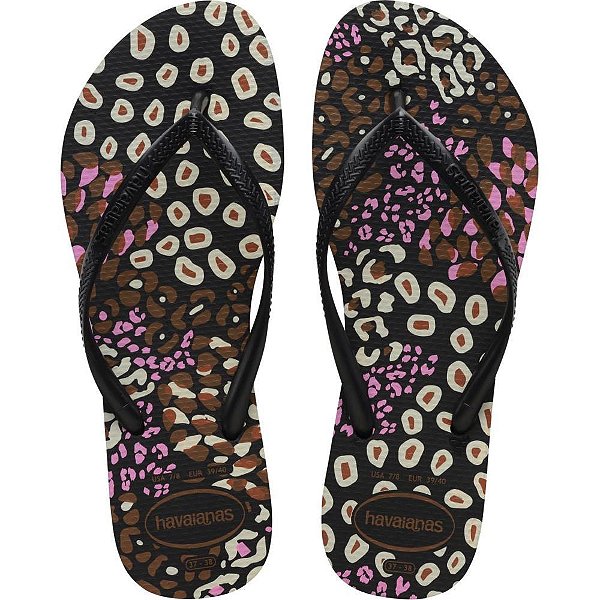 Chinelo Havaianas Feminino SLIM Animals 39/0 Preto PAR