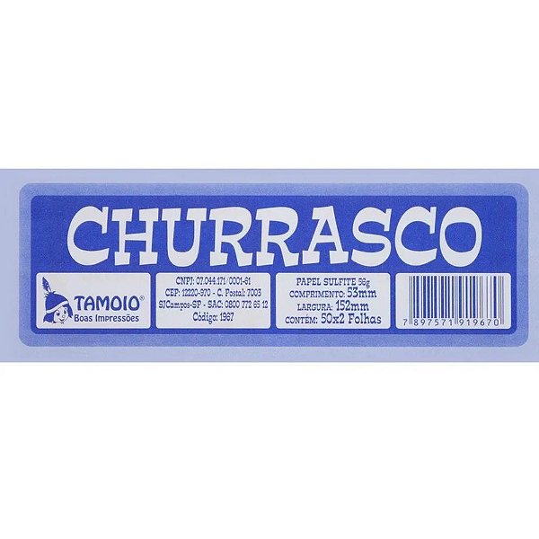 Impresso Talao Ficha Churrasco 50X2 75MMX160M PCT.C/10
