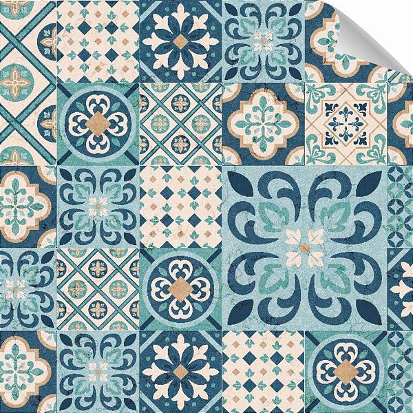 Plastico Adesivo 45CMX15M Azulejo Azul Rolo