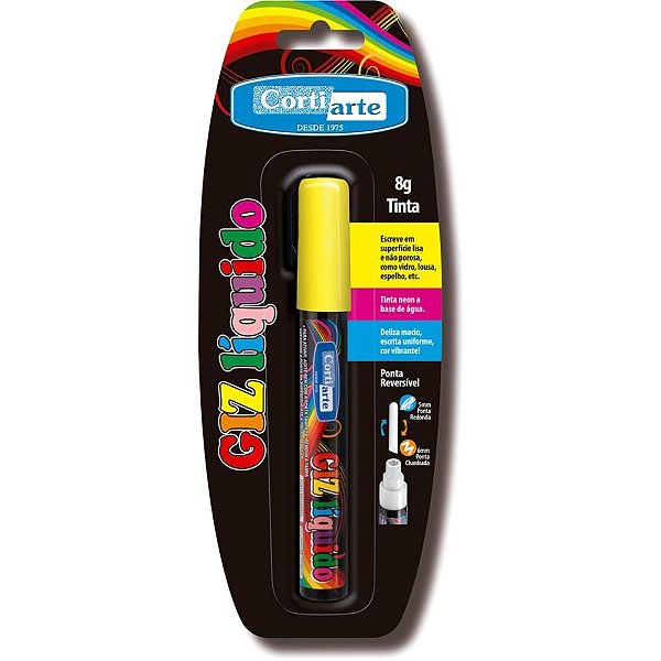 Giz Liquido Amarelo 5MM 8G Ponta Dupla Blister