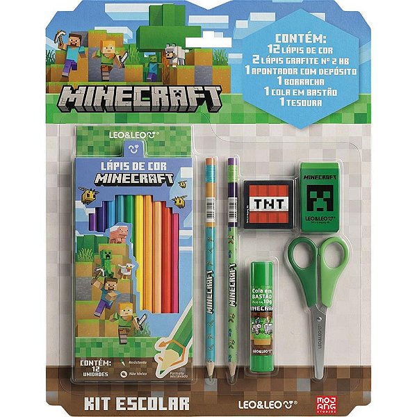 Kit Escolar Minecraft 12 Lapis COR+6 Pecas Blister