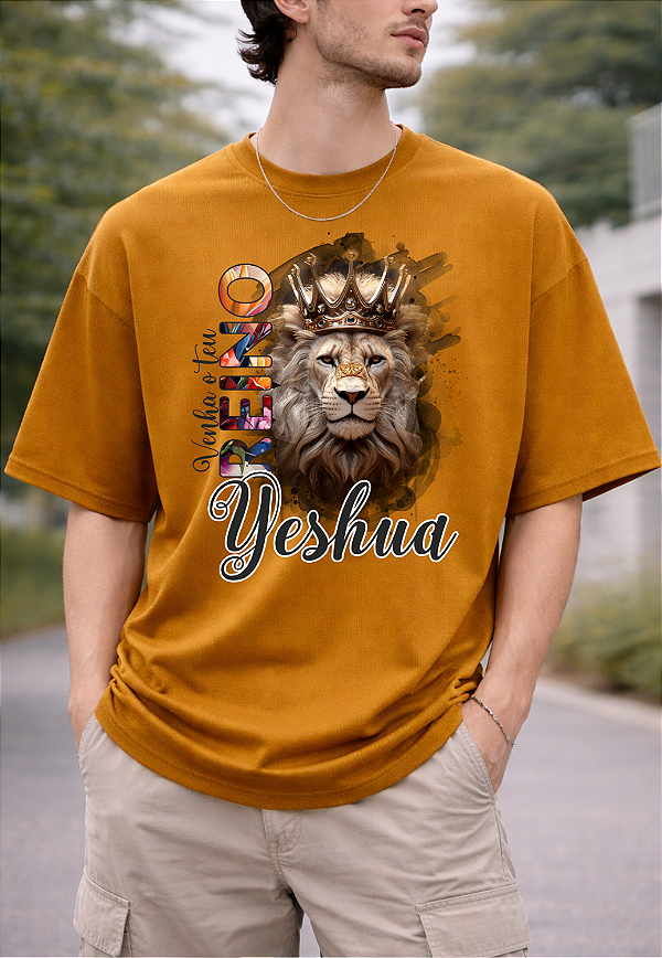 Camiseta Oversized Estamapa "Yeshua venha o teu reino"