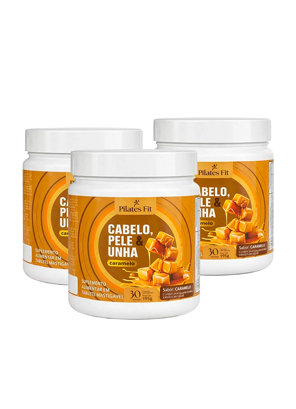 Combo 3 Caramelo Suplemento Cabelo, Pele e Unha PILATES FIT 300g