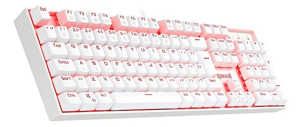 Teclado Mecânico Gamer Redragon Mitra Lunar White Single Color LED Vermelho Switch Azul