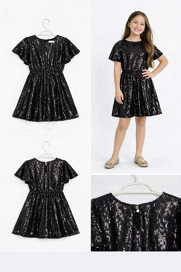 Vestido Feminino Preto Rovitex Elegante Preto Lantejoula