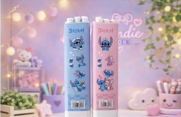 Estojo Retrátil Stitch 3 em 1 com Canetas e Lápis Infinito