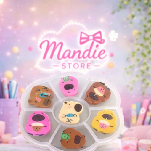 Kit Borrachas Capivara Kawaii – Estojo Organizador