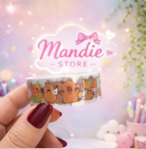Fita Washi Tape Capivara Kawaii Holográfica