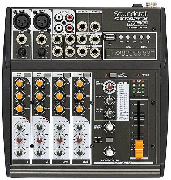 Mesa De Som Usb Analógica Soundcraft SX602 Fx 6 Canais