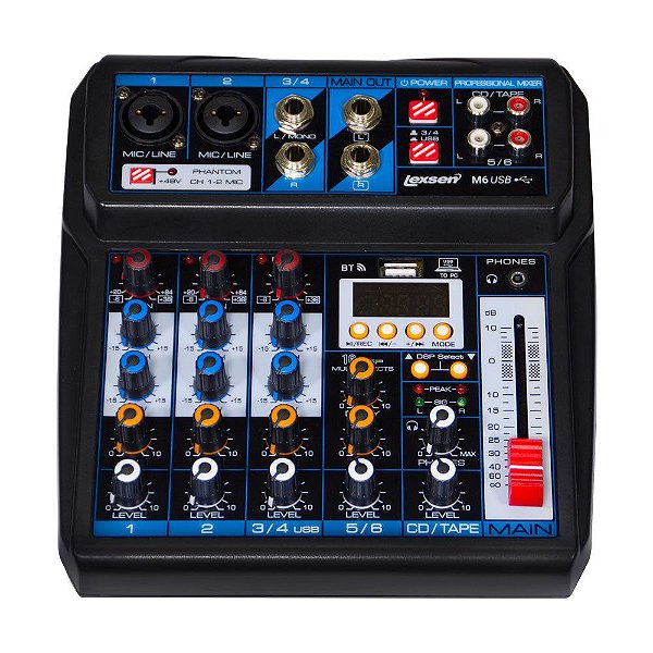 Mesa de Som Analógica 6 Canais M6 Lexsen Efeitos/Interface