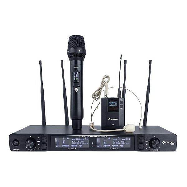 Sistema de Microfone Sem Fio + Headset Kadosh K622C Sistema UHF