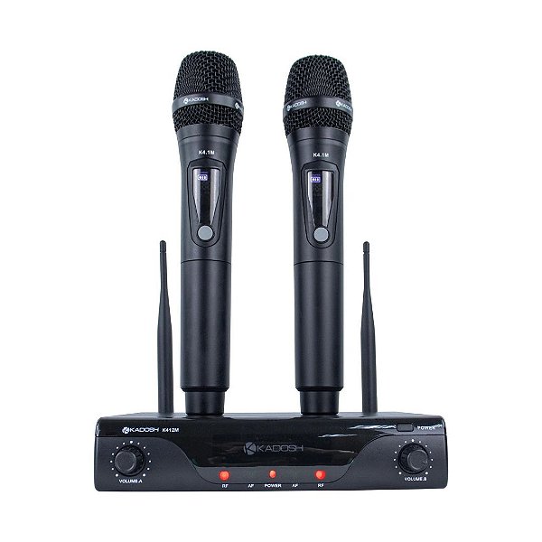 Sistema de Microfone Sem Fio K-412M UHF Duplo Vocal Recarregável