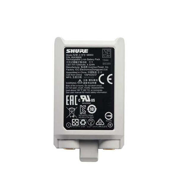 Bateria De Íon De Lítio Recarregável SB903 Shure Para Microfones Sem Fio SLXD  SB903
