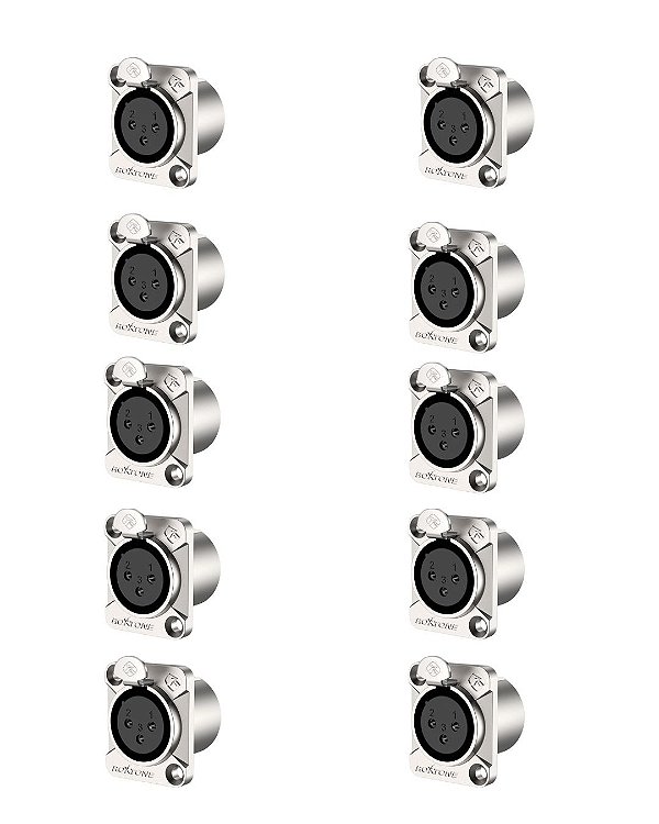Kit Conector de Painel XLR Fêmea 3 Polos RX3FD-NT Roxtone - 10 Unidades