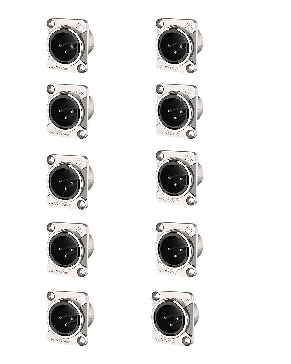 Kit Conector de Painel XLR Macho 3 Polos RX3MD-NT Roxtone - 10 Unidades