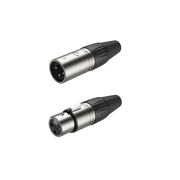 Kit  Conector Roxtone XLR 1 XP3FM Macho + 1 XP3FM Fêmea Acab. Niquelado