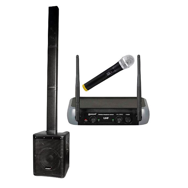 Kit Sistema de som portatil vertical LPA8 + Microfone UHF com 1 canal e frequencia fixa LM-58U Lexsen