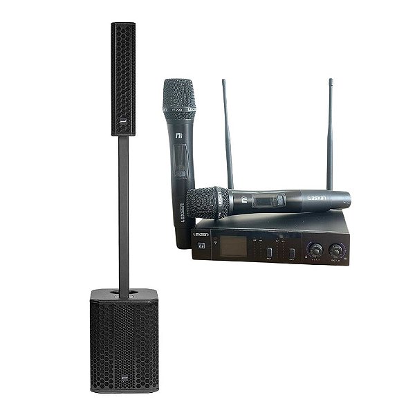 Kit Sistema de Som Vertical Lexsen VL10 + Microfone Sem Fio Duplo Lexsen NXS902C HT2