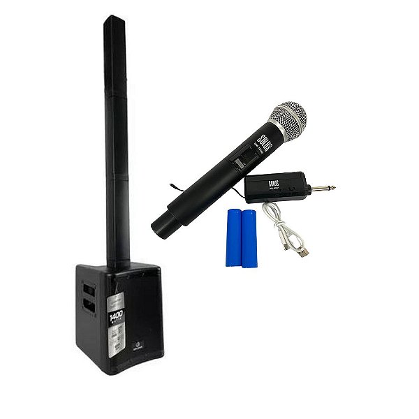 Kit Sistema Vertical Array Waldman TWR1400 Ativo + Microfone Sem Fio Soundvoice VHF MM120SF