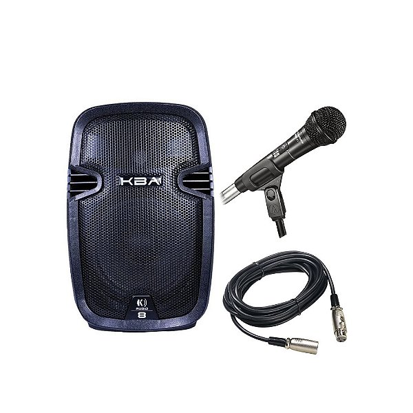 Kit Caixa De Som K-Áudio Ativa KBA 08 + Microfone Audio-Technica XLR PRO41
