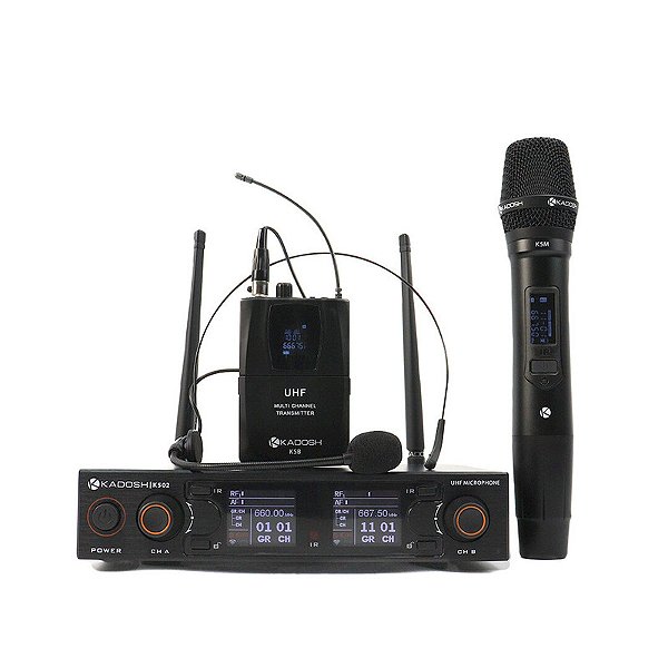 Sistema de Microfone Kadosh Sem Fio Dinâmico Cardioide Bastão e Headset K502C B5
