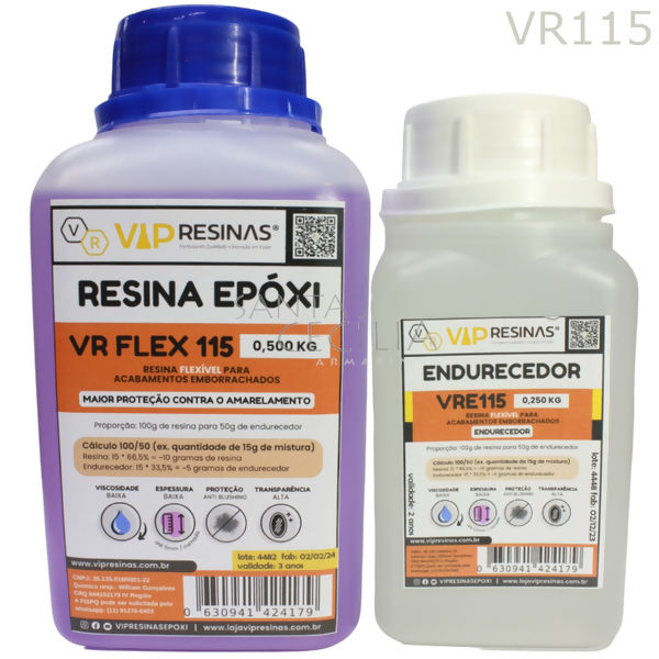 Resina Epoxi 500 Kg Baixa Viscosidade VR Flex 115 - Endurecedor VRE115 - 0,250 Kg