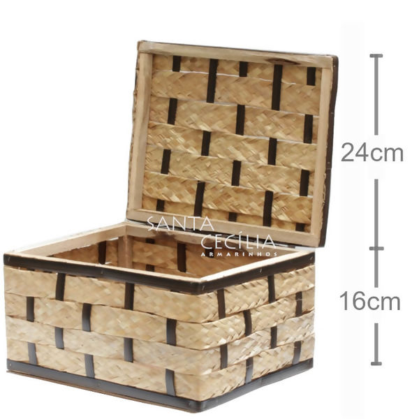 Baú de Madeira e Palha Trançada nº3 - 16x24x32cm - R$ 44,00