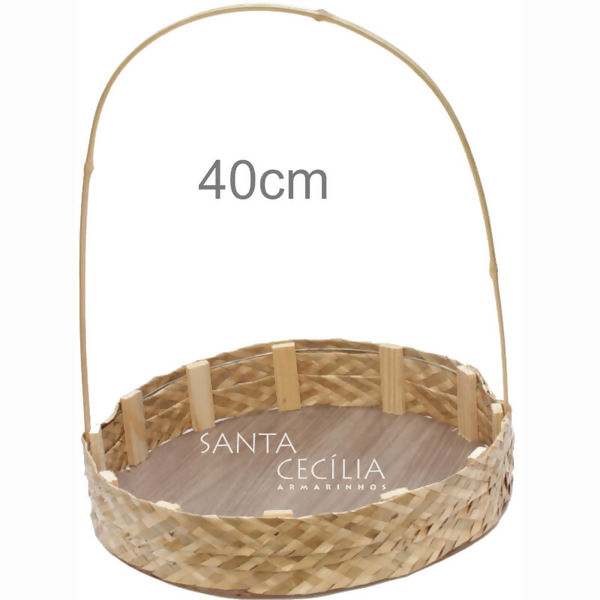 Cesta de Bambu e Palha Trançada Redonda 40cm por R$ 21,00