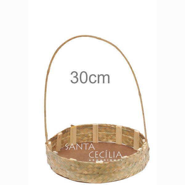 Cesta de Bambu e Palha Trançada Redonda 30cm - R$15,90