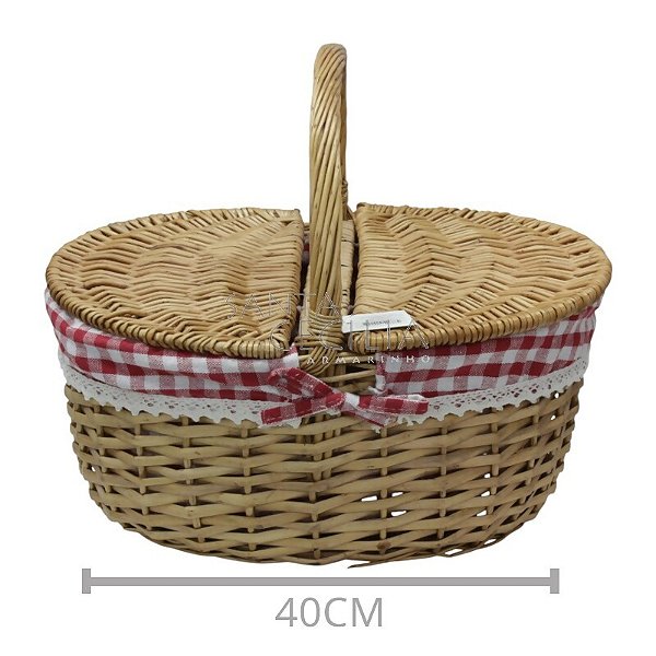 Cesta de Piquenique Vime Com Tampa Babado - Ref. DH078