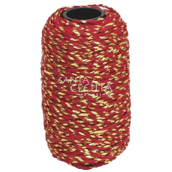 Barbante Listrado com fio ouro 25 m - Vermelho Ref 8643