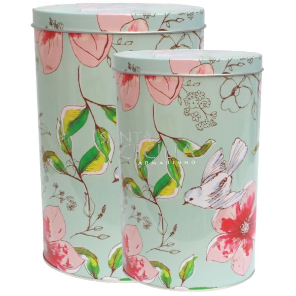 Caixa de Metal Oval 2unid. - Pássaros e Flores Ref. 03779