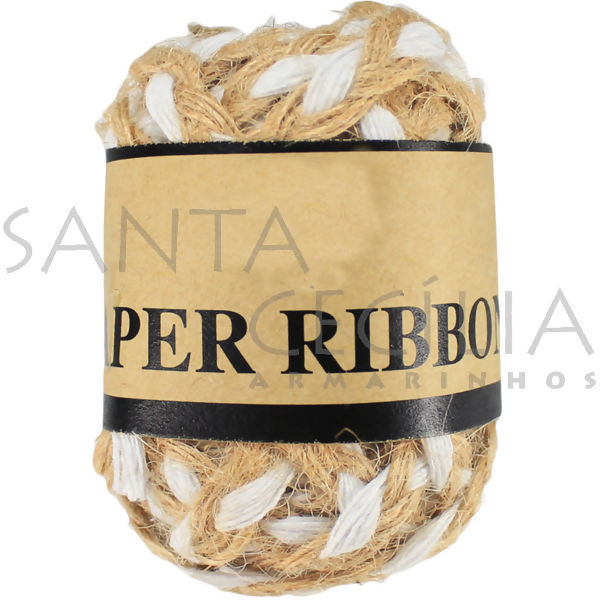 Cordão de Juta Trançado Natural/Branco 5 mm - JS-8 - 4,5 metros