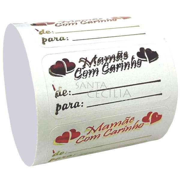 Etiqueta Adesiva - 100 unid. - Mamãe Com Carinho - Ref. Dois Corações