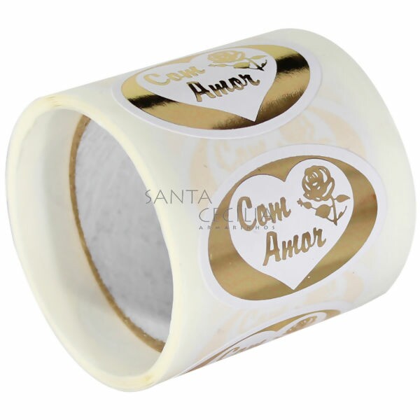 Etiqueta Adesiva - 100 unid. - Com Amor ref. Coração e Flor