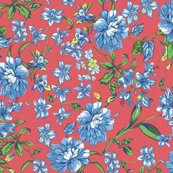 TNT Estampado - Chitão Vermelho Flor Azul 7046