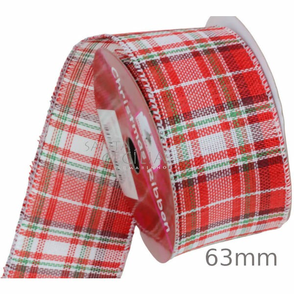 Fita Xadrez Aramada Vermelha 6,3cm x 9m Ref. 1646822