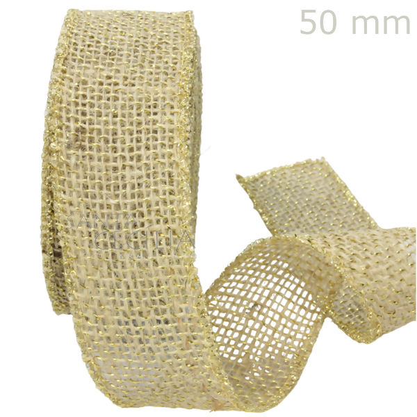 Fita de Juta Natural Metalizada Ouro Cód. 325 - 50mm x 9,5m