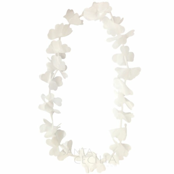 Colar Havaiano de Flores Plástico Branco - 10 unid.