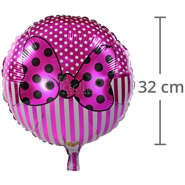 Balão Metal Redondo Laço Pink com Poá Branco