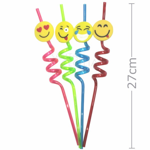 Canudo para Drinks Espiral Rigido 4unid. - Emoji Ref. Ha443
