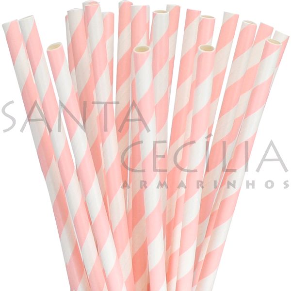 Canudo de Papel Listrado Rosa - 20 un.