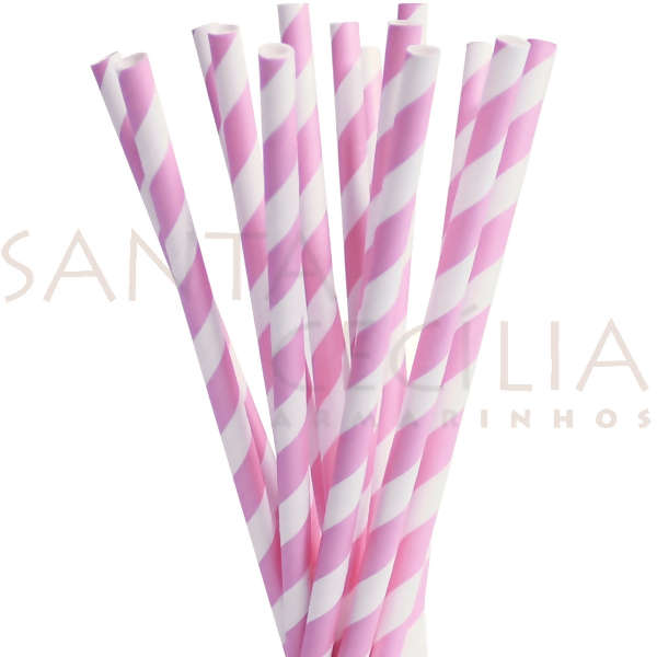 Canudo de Papel Listrado Rosa - 12 un.