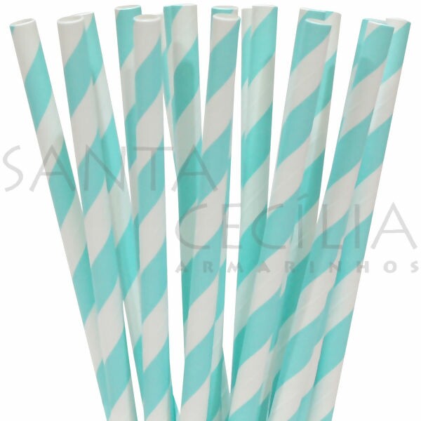 Canudo de Papel Listrado Azul Claro - 12 un.