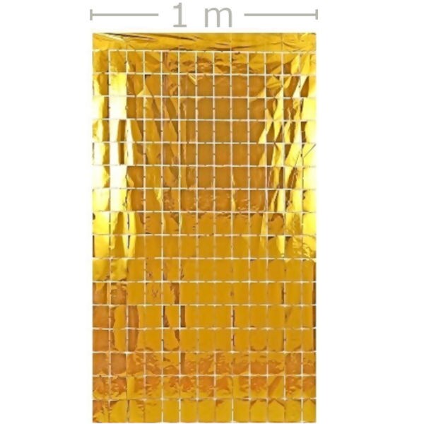 Cortina Metalizada 1x2m Quadradinhos Dourado
