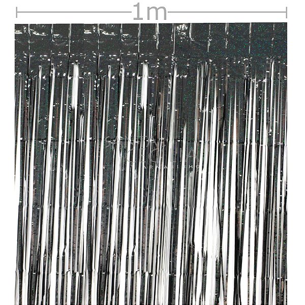 Cortina Franja 1x2m Metalizada Glitter - Ref. 22 Preto