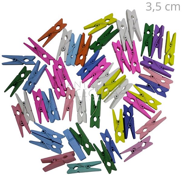 Pregador de Madeira Mini 3,5cm 50 unid.  Ref. TC3550 Colorido
