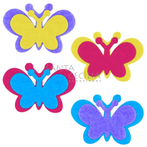 Apliques em Feltro 20 unid Ref. 1074-4 Borboletas Coloridas